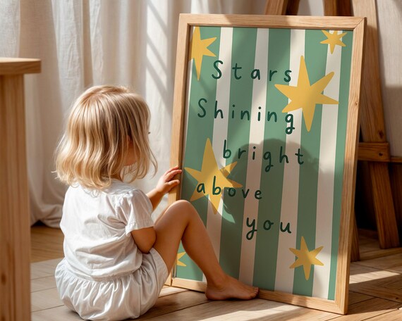 Stars Shining Bright Above You Kids Nursery Striped Quote Print