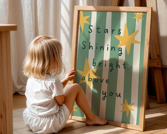 Stars Shining Bright Above You Wall Art Nursery Decor Kids Room Print Instant Yellow On Green Stripes