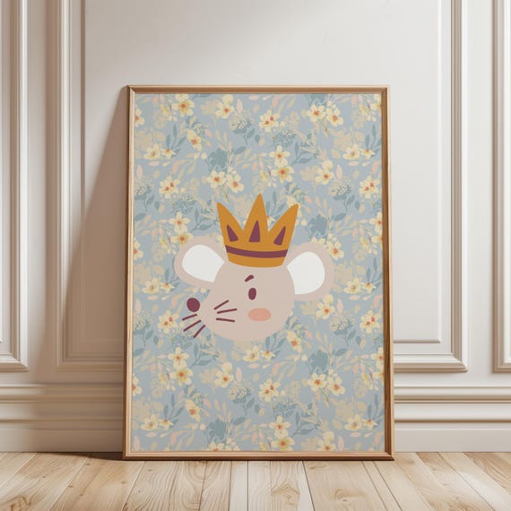 Mouse King Art Print Whimsical Floral Nursery Decor