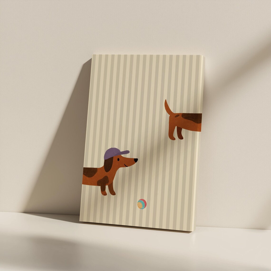 Dachshund Dog Wearing Cap Playful Nursery Kids Room Art Poster