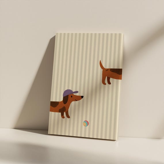 Dachshund Nursery Art Playful Dog With Cap Unframed Canvas Print