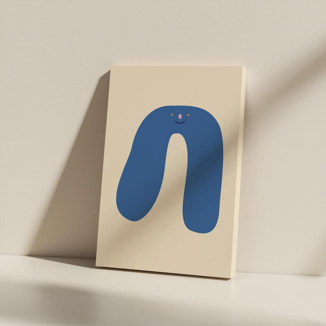Cute Blue Abstract Character Smiley Kids Room Nursery Wall Art