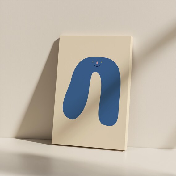 Cute Blue Abstract Character Smiley Kids Room Nursery Wall Art