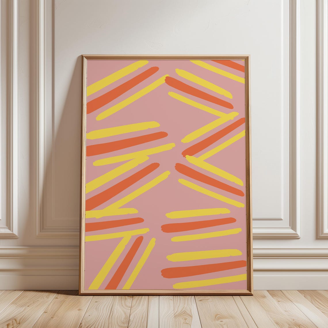 Bold Abstract Zigzag Brushstroke Pattern Yellow Orange Pink Art Poster