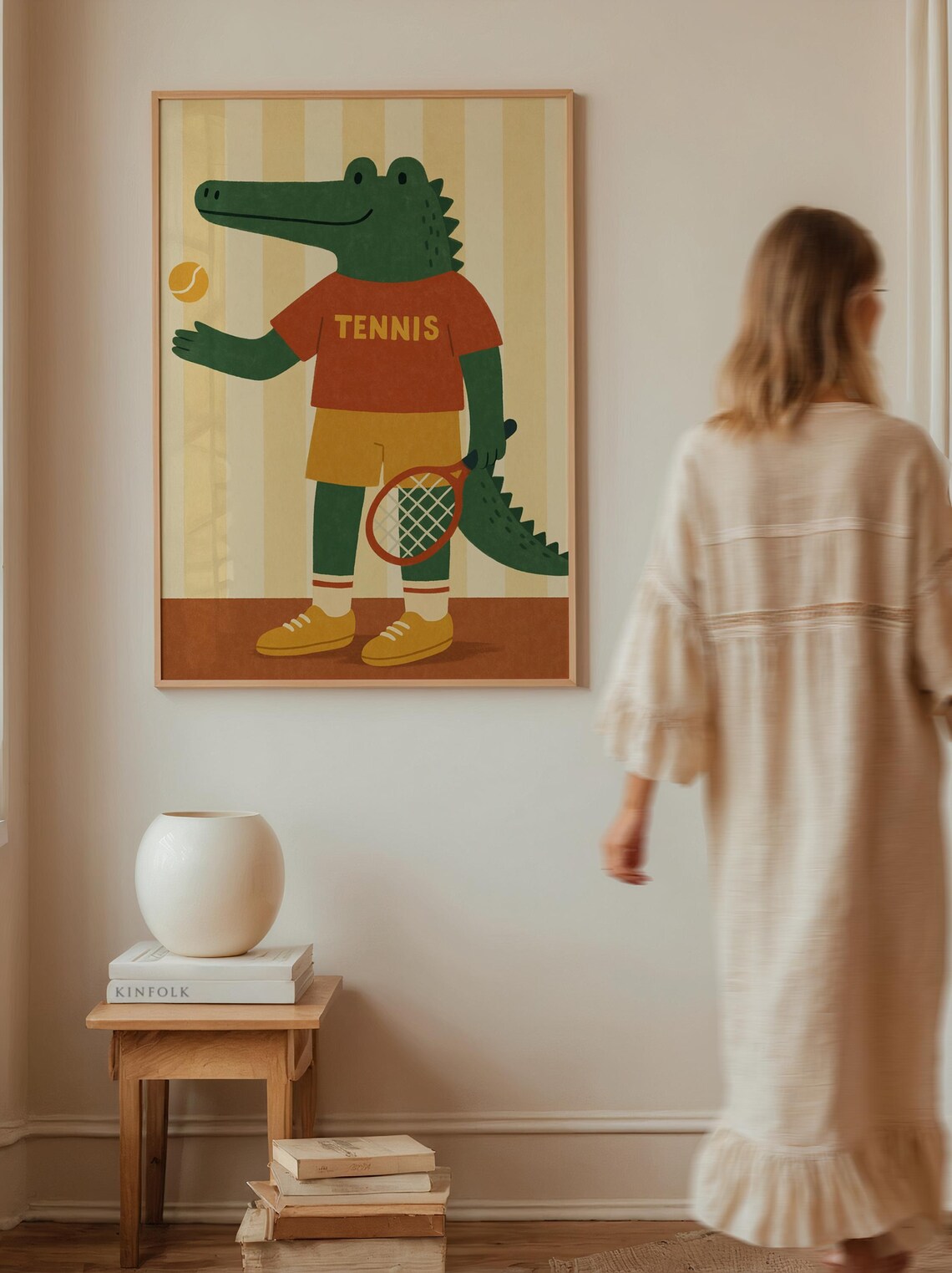 Tennis Crocodile Art Print, Cute Kids Room Decor