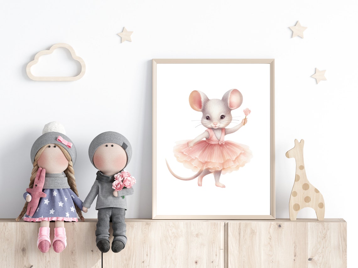 Cute Ballerina Mouse With Pink Flower Dancing Girls Room Poster - Image 3