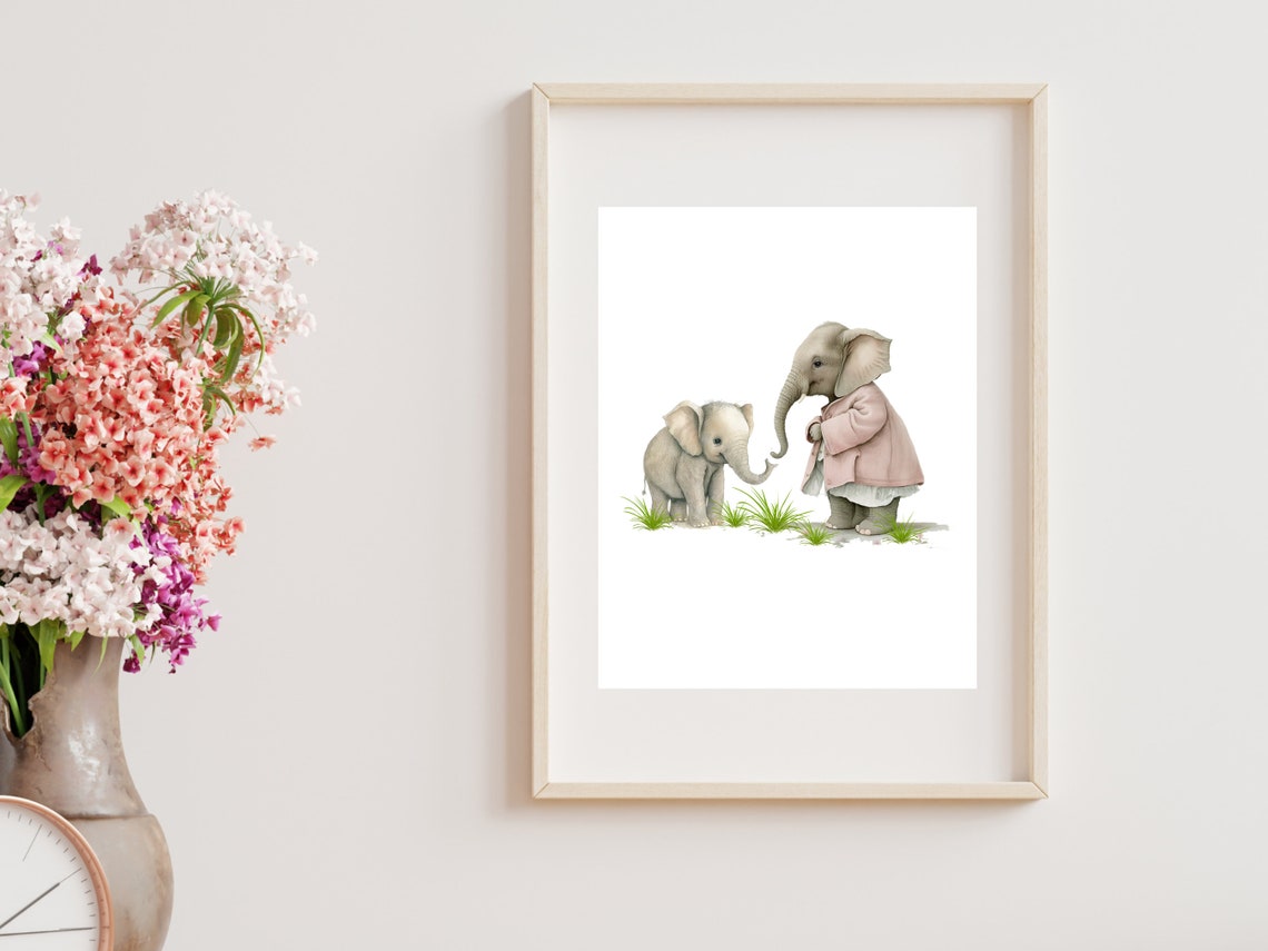 Baby Animal Nursery Decor Cute Baby Elephant And Mama Art Print Pink Girls Room Decor Baby Shower Gift A Mothers Love Wall Art - Image 4