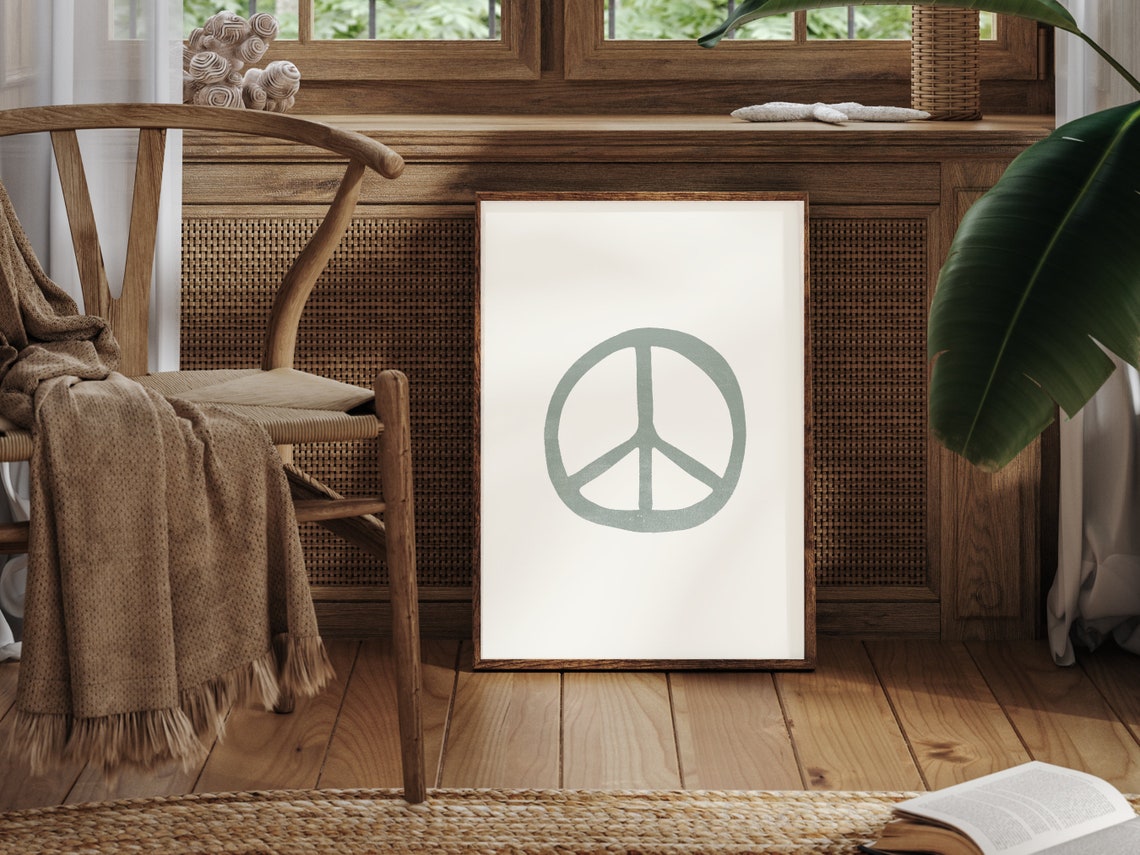 Sage Green Minimalist Peace Sign Modern Boho Teen Room Art Poster - Image 3