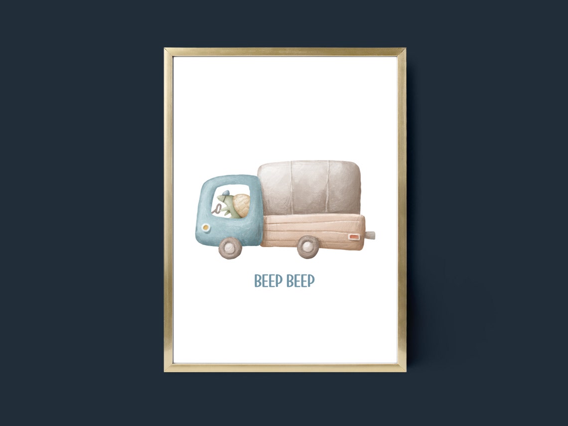 Nursery Watercolour Truck Art Boys Room Truck Art Print Transportation Decor Blue Truck Print Turtle Baby Room Decor Animal Art - Image 3