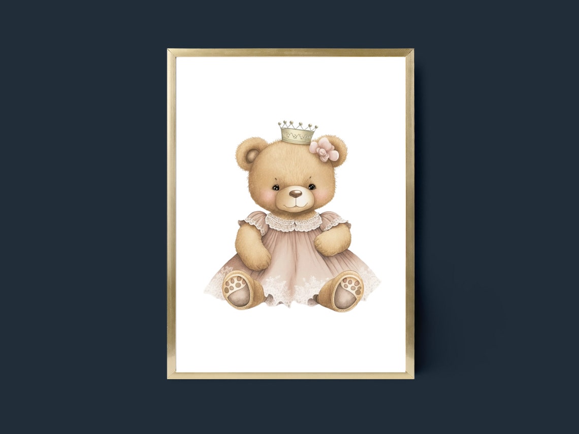 Nursery Teddy Bear Print Princess Wall Art For Girl Baby Shower Gift Birthday Gift Art Print For Little Girl Kids Room Art - Image 4