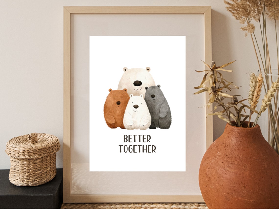 Bear Family Art Cute Woodland Animal Nursery Print Family Quote Instant Kids Room Wall Decor Playroom Bear Poster - Image 2