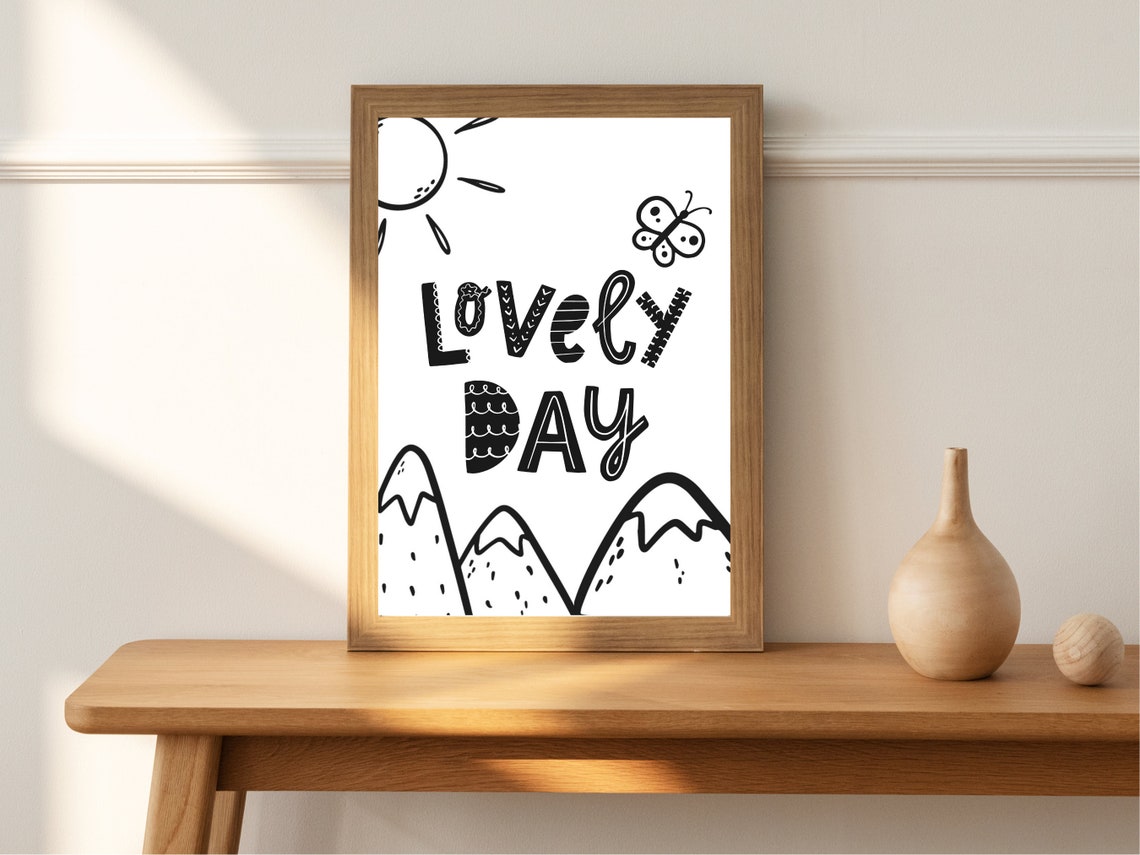 Lovely Day Monochrome Doodle Mountains Nursery Poster for Kids - Image 3