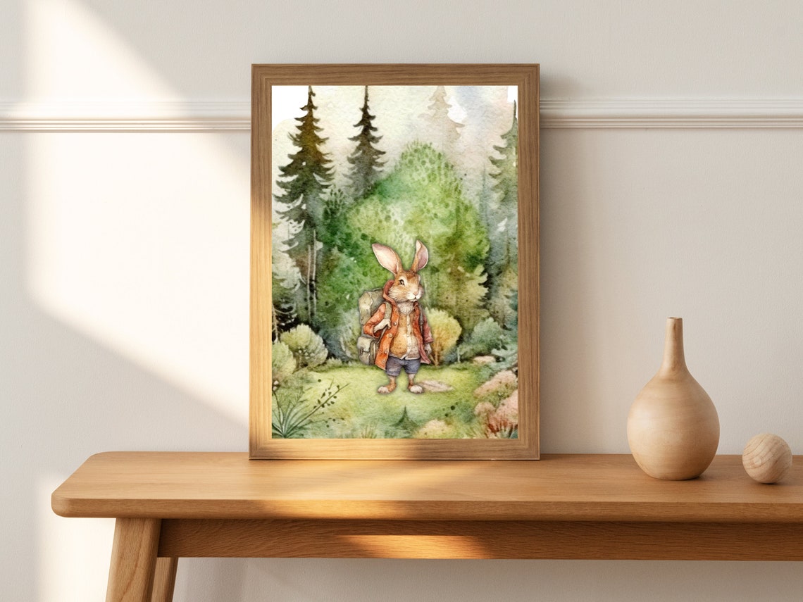 Bunny Hiker Explorer in an Orange Jacket Forest Nursery Poster - Image 2