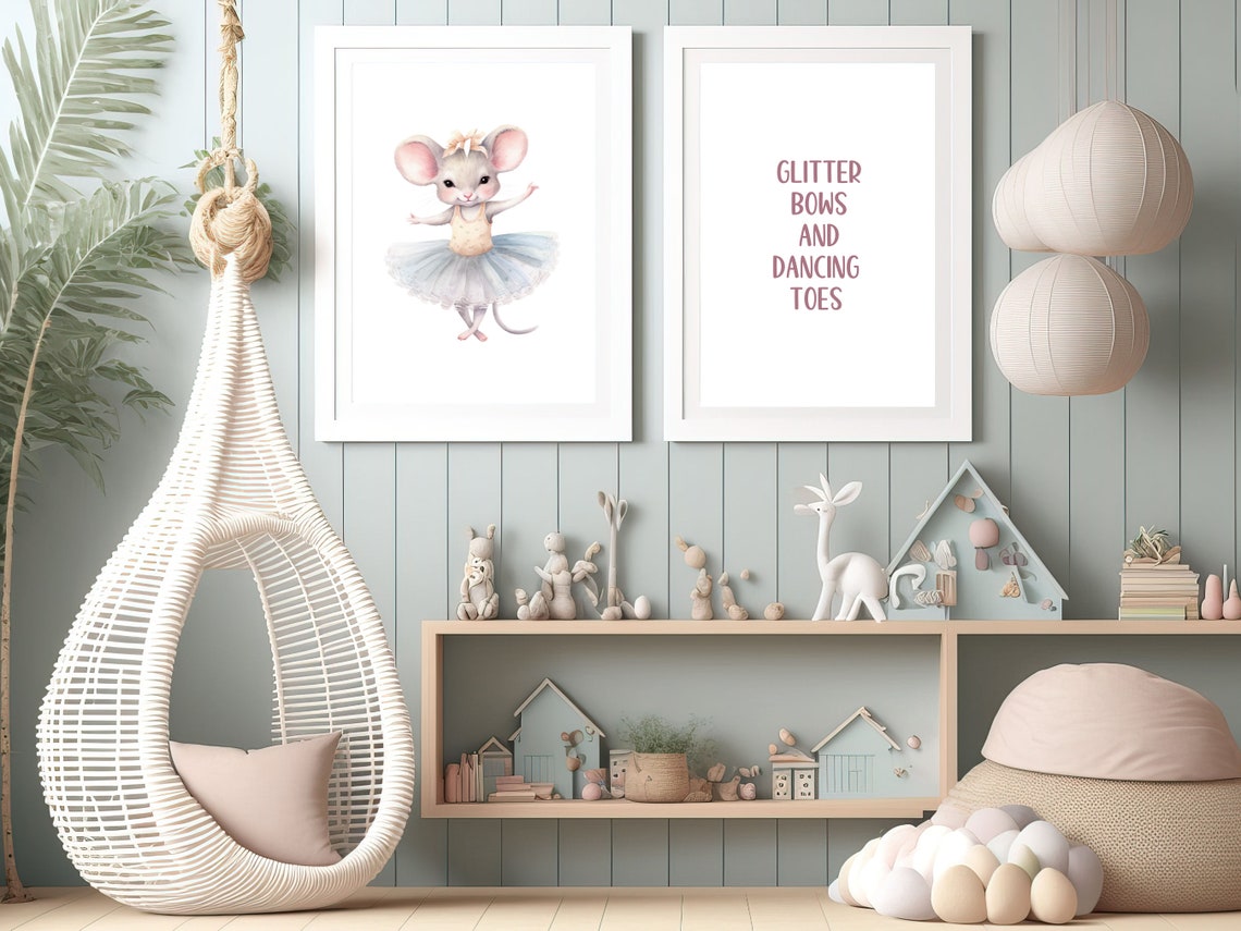 Ballerina Mouse Nursery Wall Art Sweet Ballet Dancer Print Pink Girls Room Wall Decor Girl Baby Shower Gift Ballerina Animal Print Pdf - Image 2
