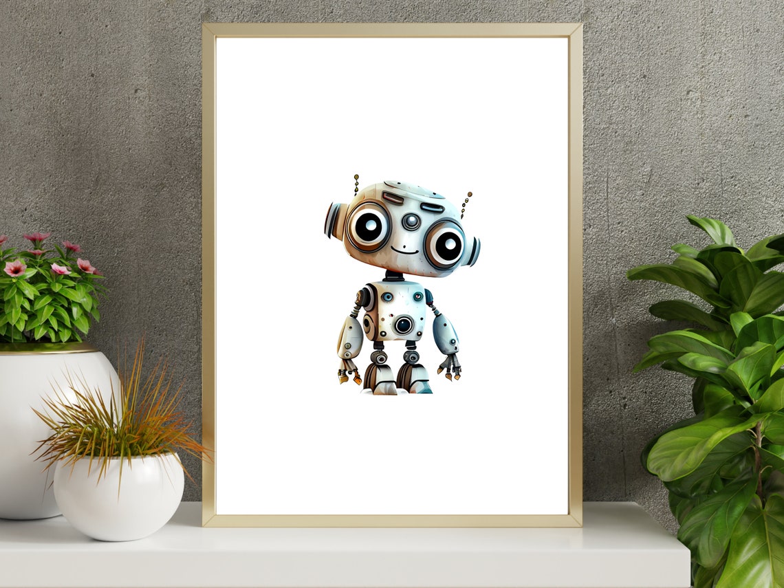 Cute Smiling Vintage Robot Toy Kids Room Nursery Decor Art Print - Image 4