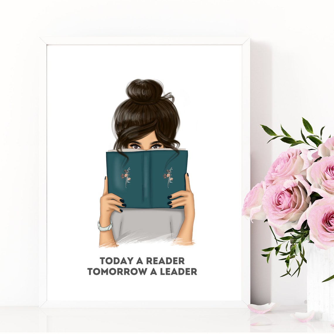 Today a Reader Tomorrow a Leader Girl Reading Book Lover Print - Image 4