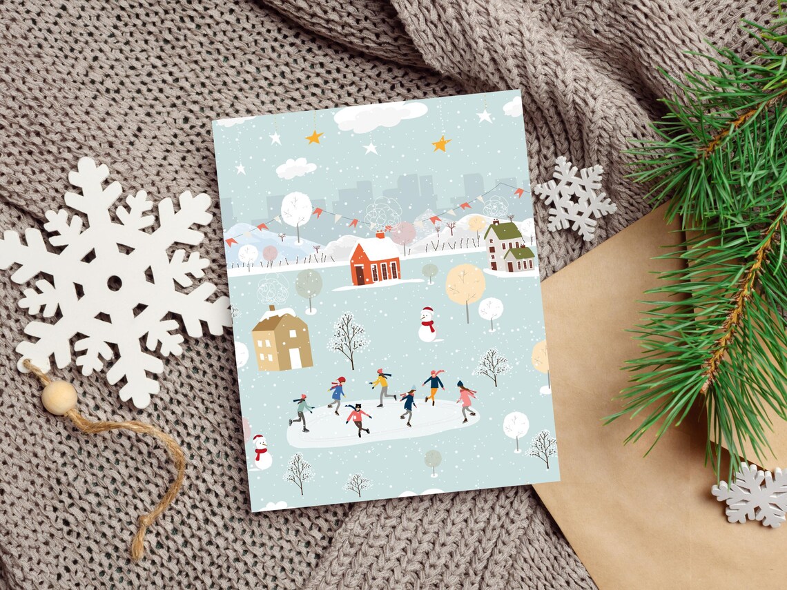 Busy Winter Town Christmas Village Art Print - Image 2