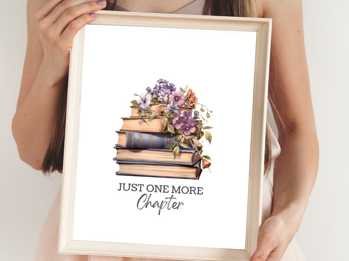 Just One More Chapter Book Stack With Flowers Bookish Poster - Image 4