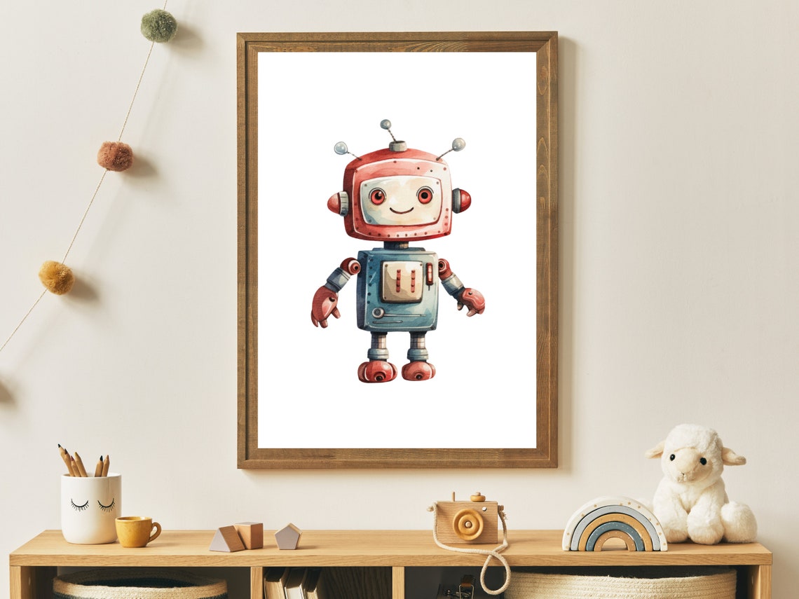 Friendly Robot Wall Art Cute Robot Art Boys Room Wall Decor Watercolour Robot Robot Art For Kids Room Pdf - Image 4