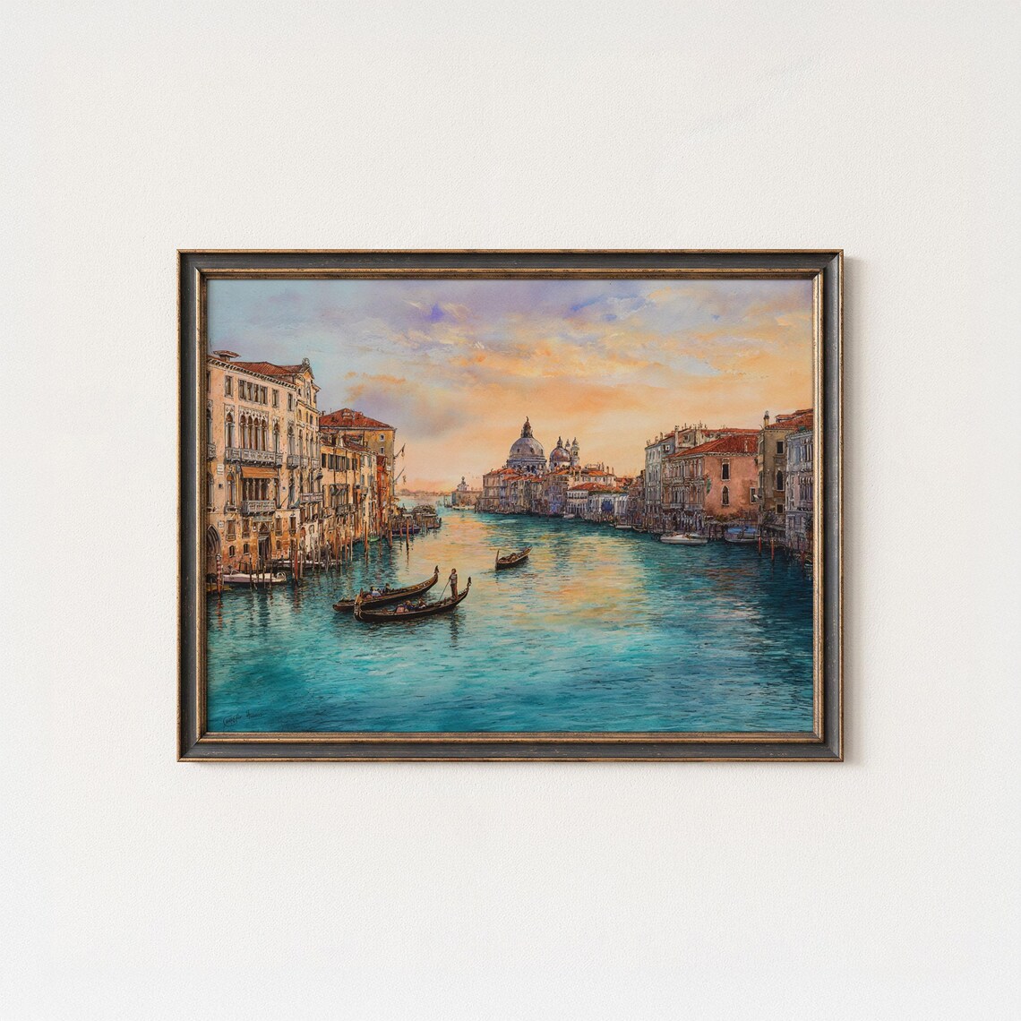 Venice Grand Canal Gondolas Sunset Watercolor Cityscape Italy Poster
