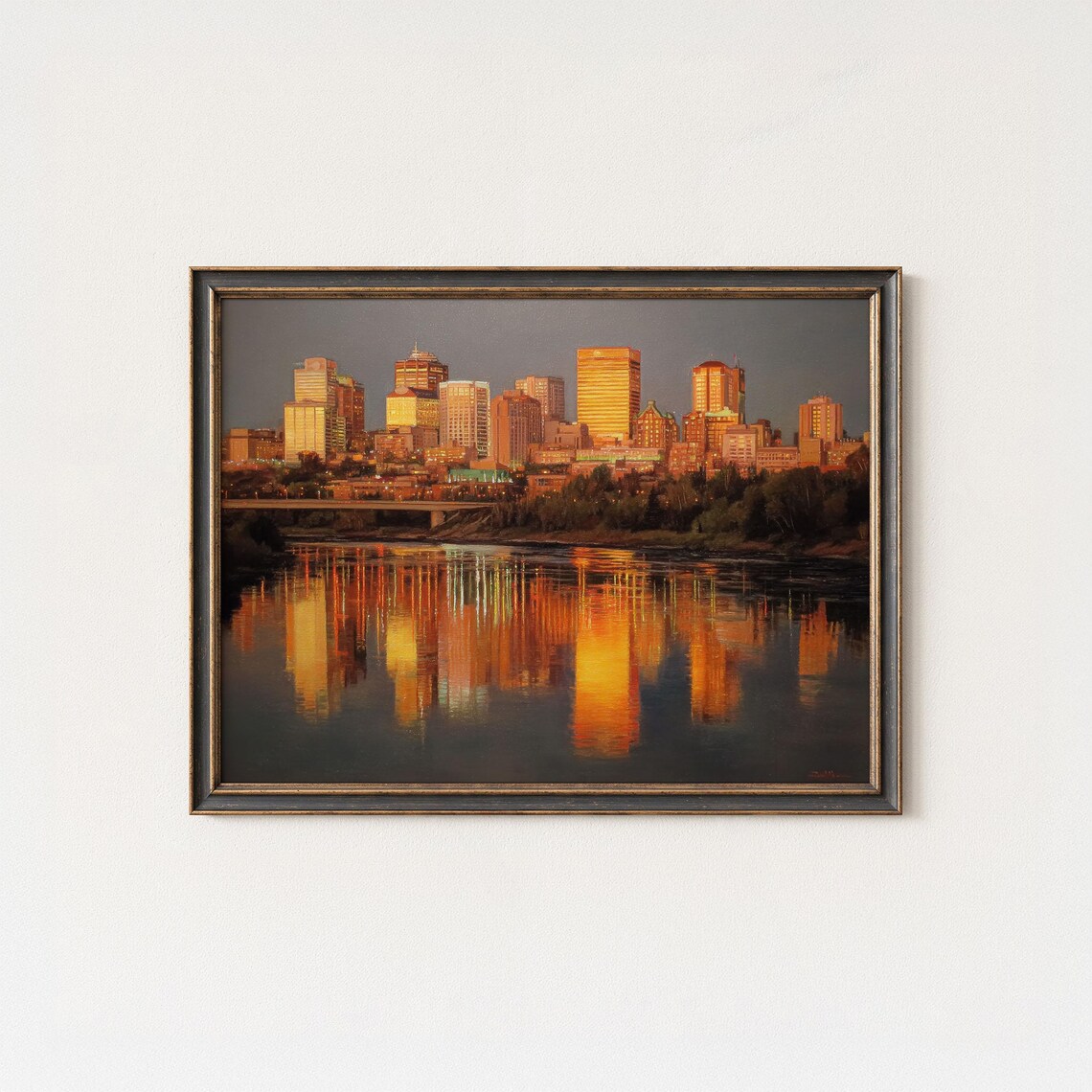 Edmonton Skyline Print Cityscape Sunset Painting Alberta Canada Wall Art Museum Quality Urban Decor
