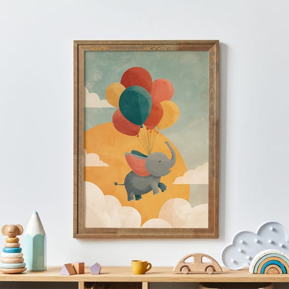 Elephant Nursery Print Playful Baby Room Art Instant