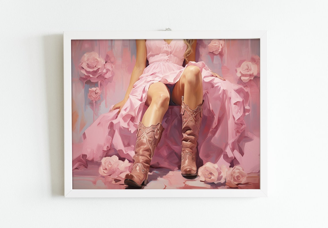 Western Cowgirl In Pink Boots Art Print