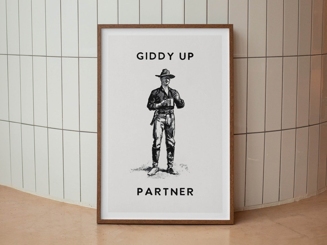 Giddy Up Partner Funny Cowboy Coffee Vintage Western Kitchen Poster - Image 2