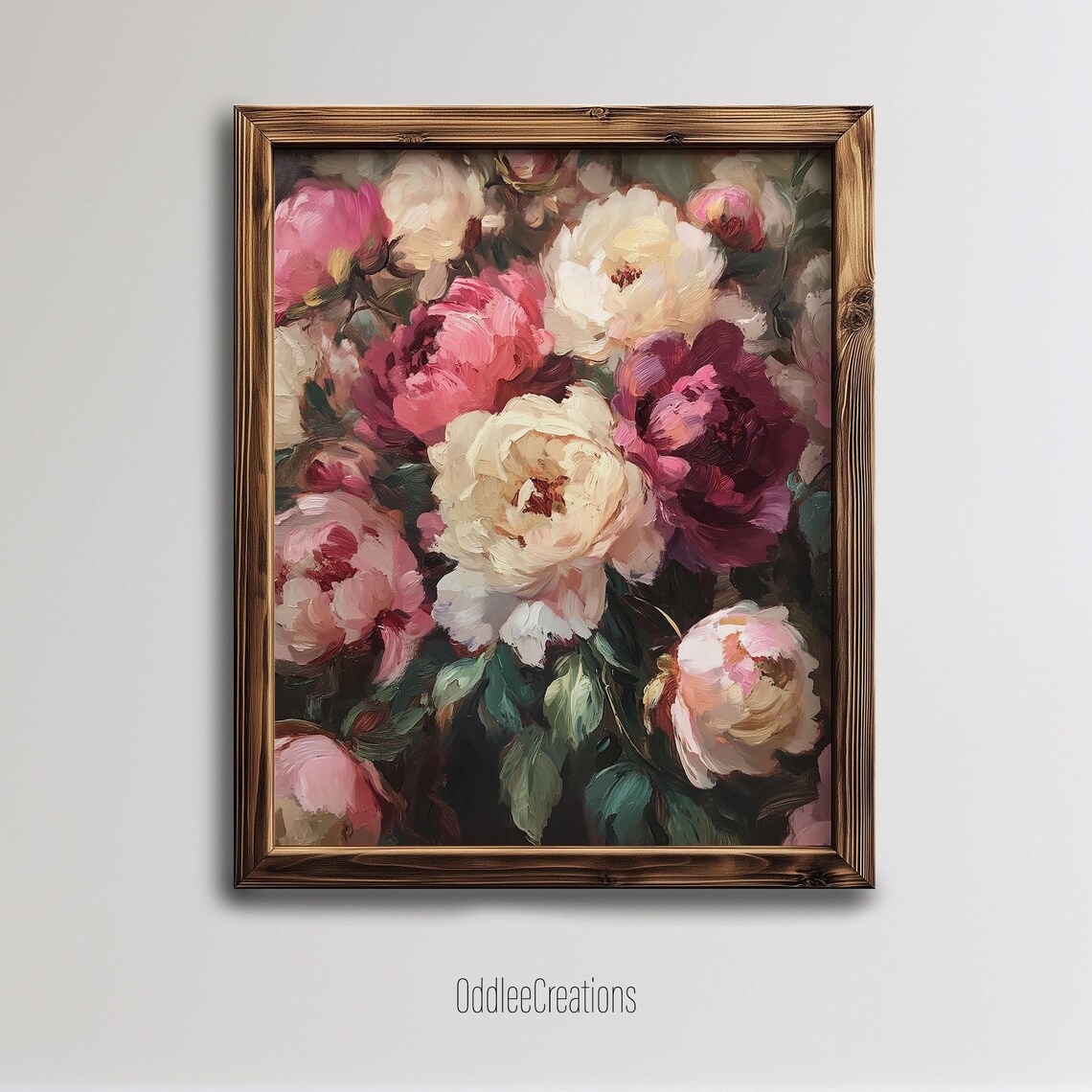 Pink and Cream Peonies Bouquet Vintage Oil Painting Floral Poster