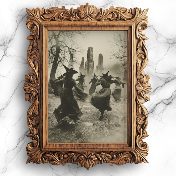 Witchy Vintage Poster, Witches Dancing at Stone