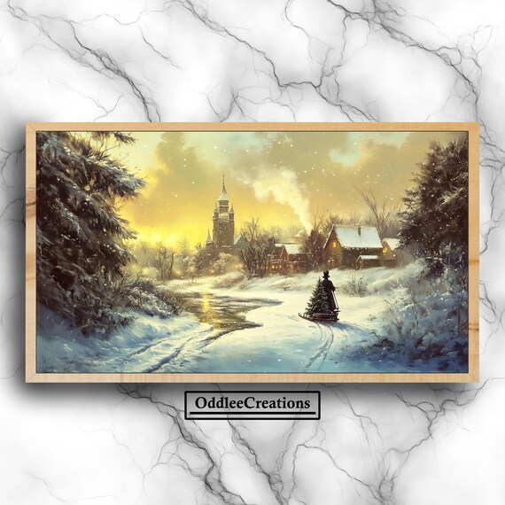 Victorian Christmas Winter Landscape Snowy Village Moody Wall Art