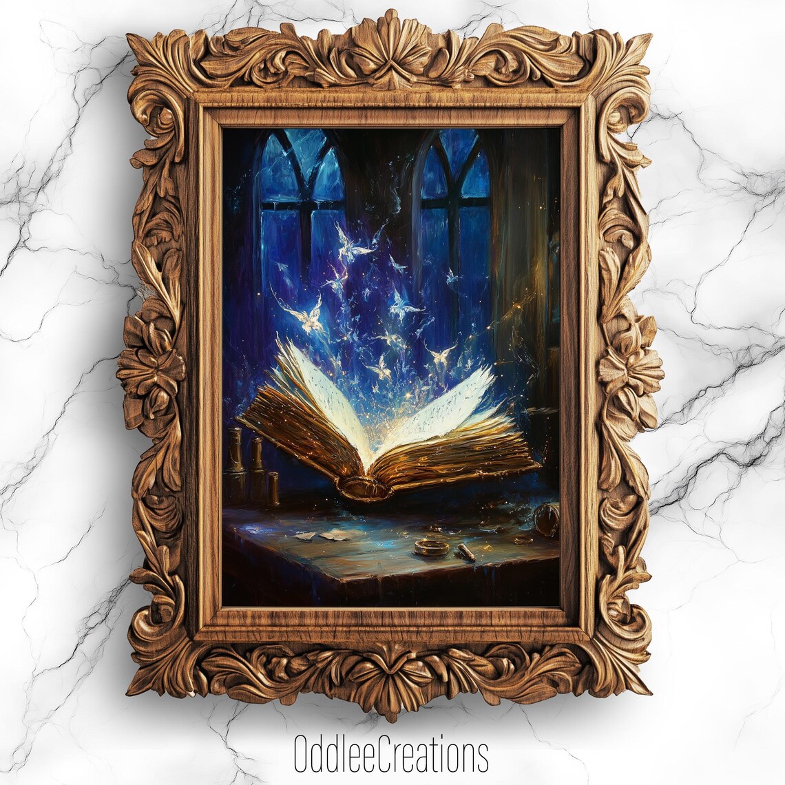 Magic Book With Glowing Pages Dark Fantasy Oil Painting Poster