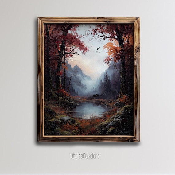Fall Gothic Forest Scene, Dark Academia Art Print