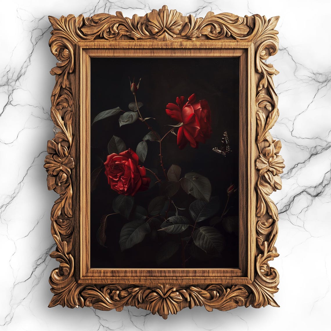 Red Roses Dark Background Classic Floral Still Life Art Poster
