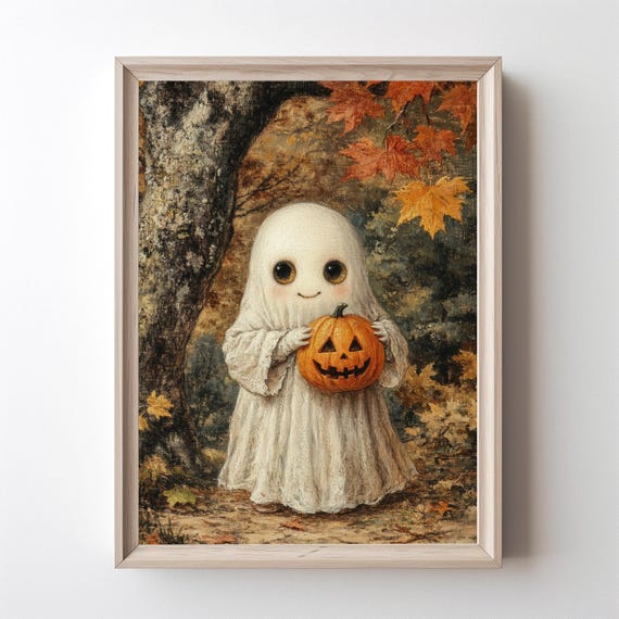 Jack O Lantern Pumpkin Print Cute With Spooky Halloween Art Fall Decor