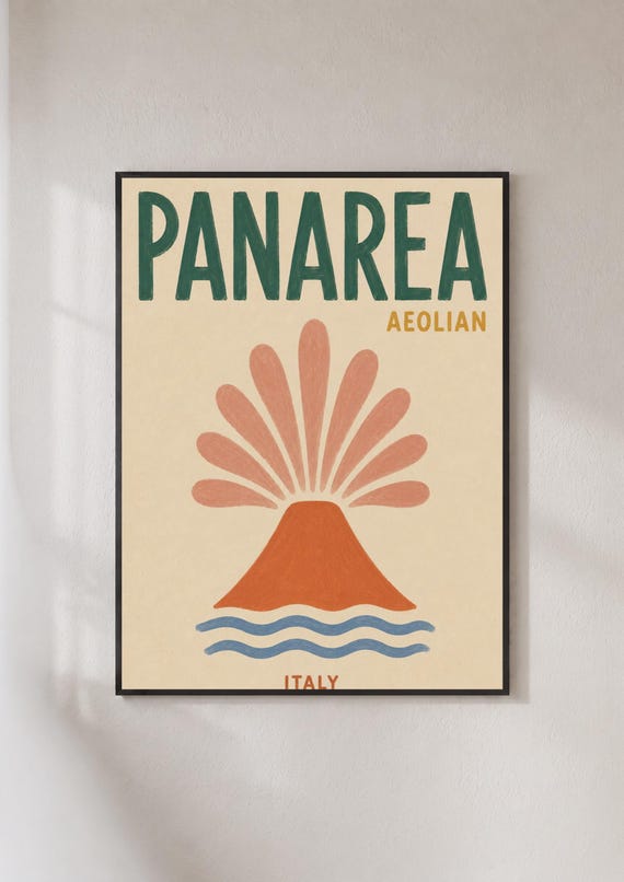 Panarea Aeolian Islands Italy Travel Poster Retro Volcano Wall Art Print
