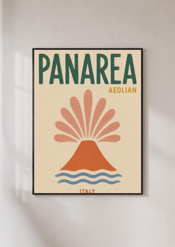 Panarea Aeolian Italy Volcano Coral Sunburst Travel Art Poster