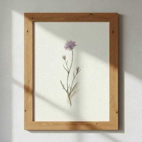 Purple Scabious Botanical Print Minimalist Wildflower Poster