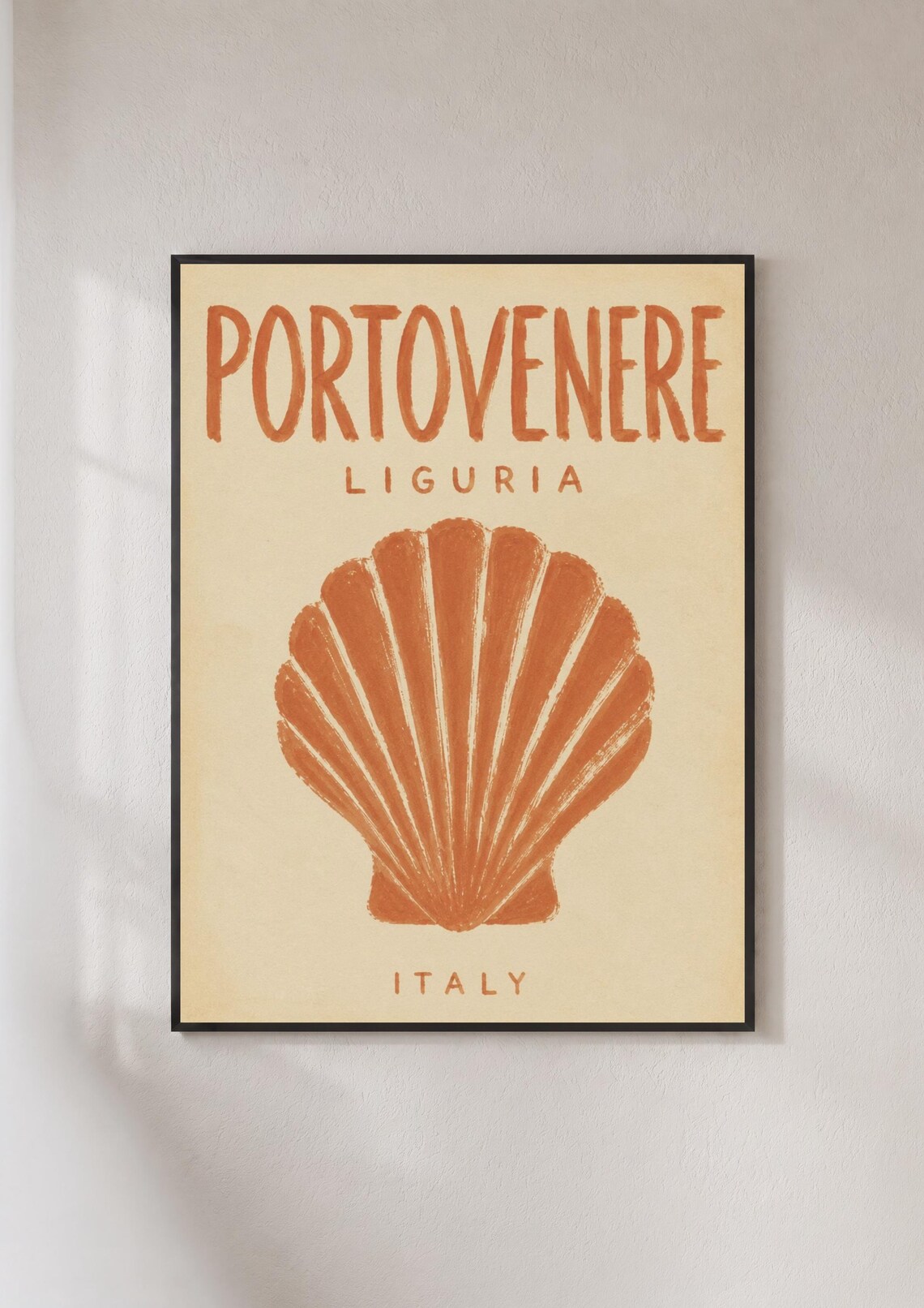 Portovenere Liguria Italy Travel Poster Terracotta Scallop Shell Art