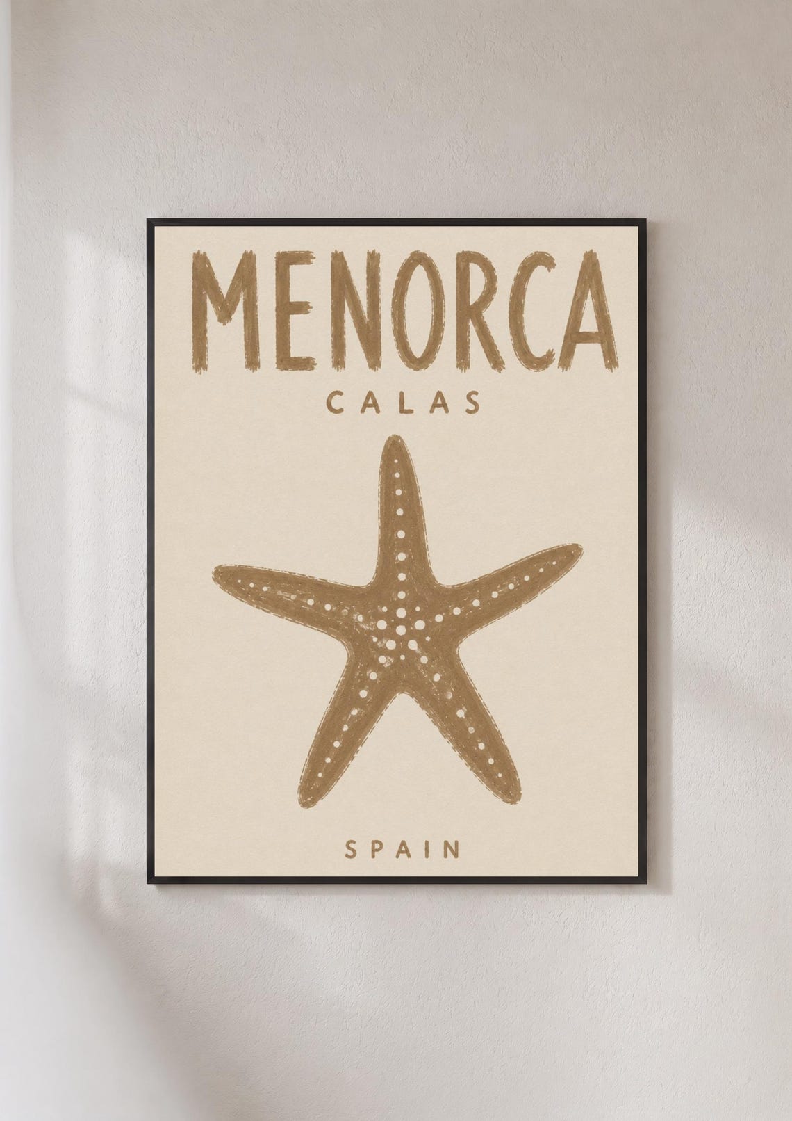 Menorca Calas Spain Poster Starfish Beach Wall Art Coastal Print Sandy Neutral Tones