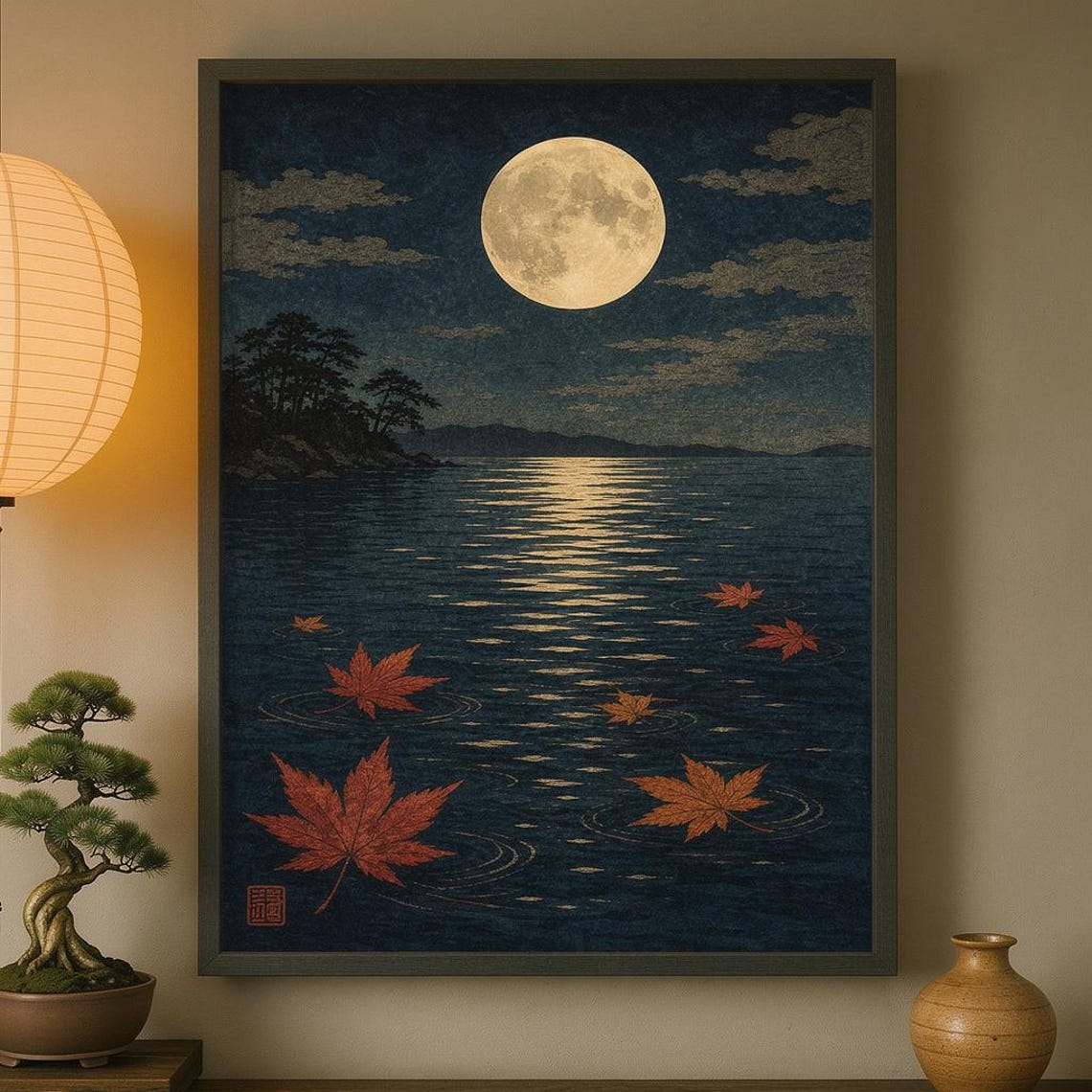 Japanese Moonlit Lake Print