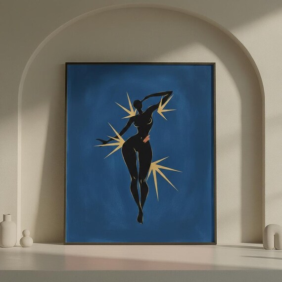 Abstract Female Silhouette Wall Art Bold Blue Statement Print