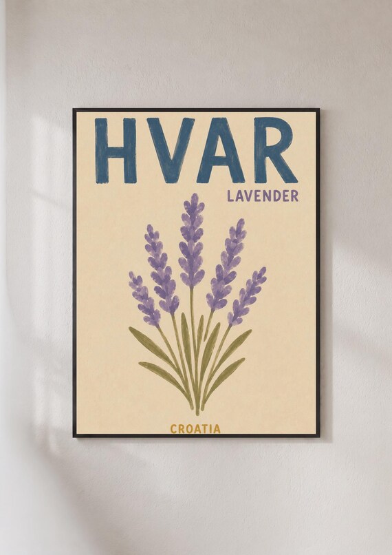 Hvar Lavender Croatia Botanical Travel Poster Purple Floral Bloom