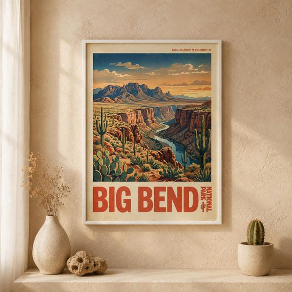 Big Bend National Park Print Vintage Texas Desert Landscape Poster