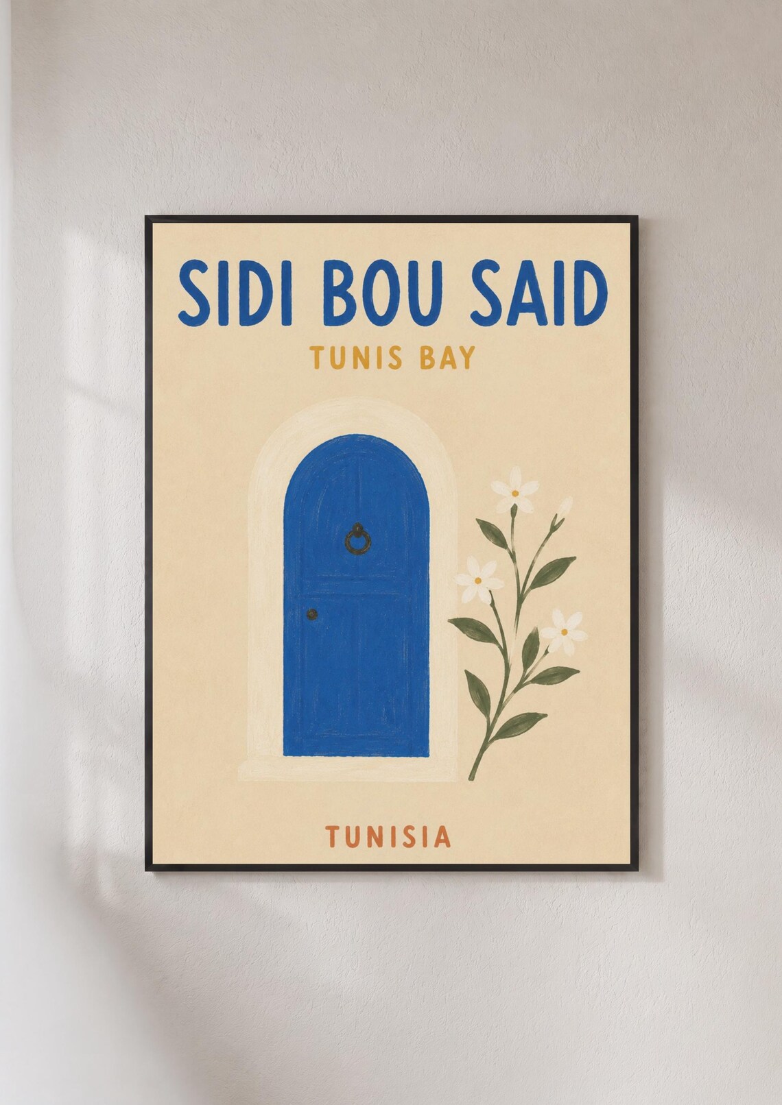 Sidi Bou Said Tunis Bay Tunisia Blue Door Retro Travel Poster