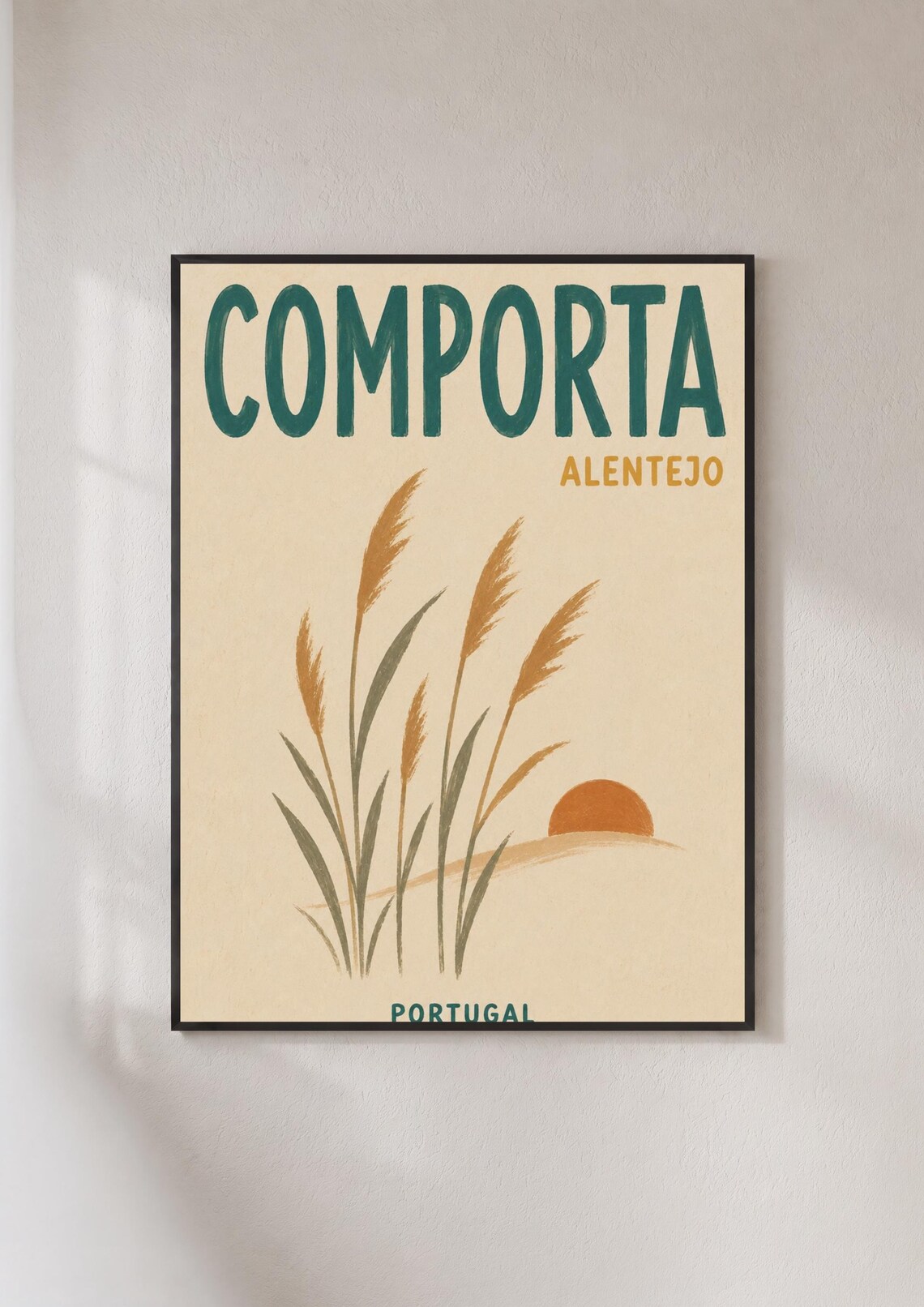 Comporta Alentejo Portugal Beach Grass Retro Sunset Travel Poster