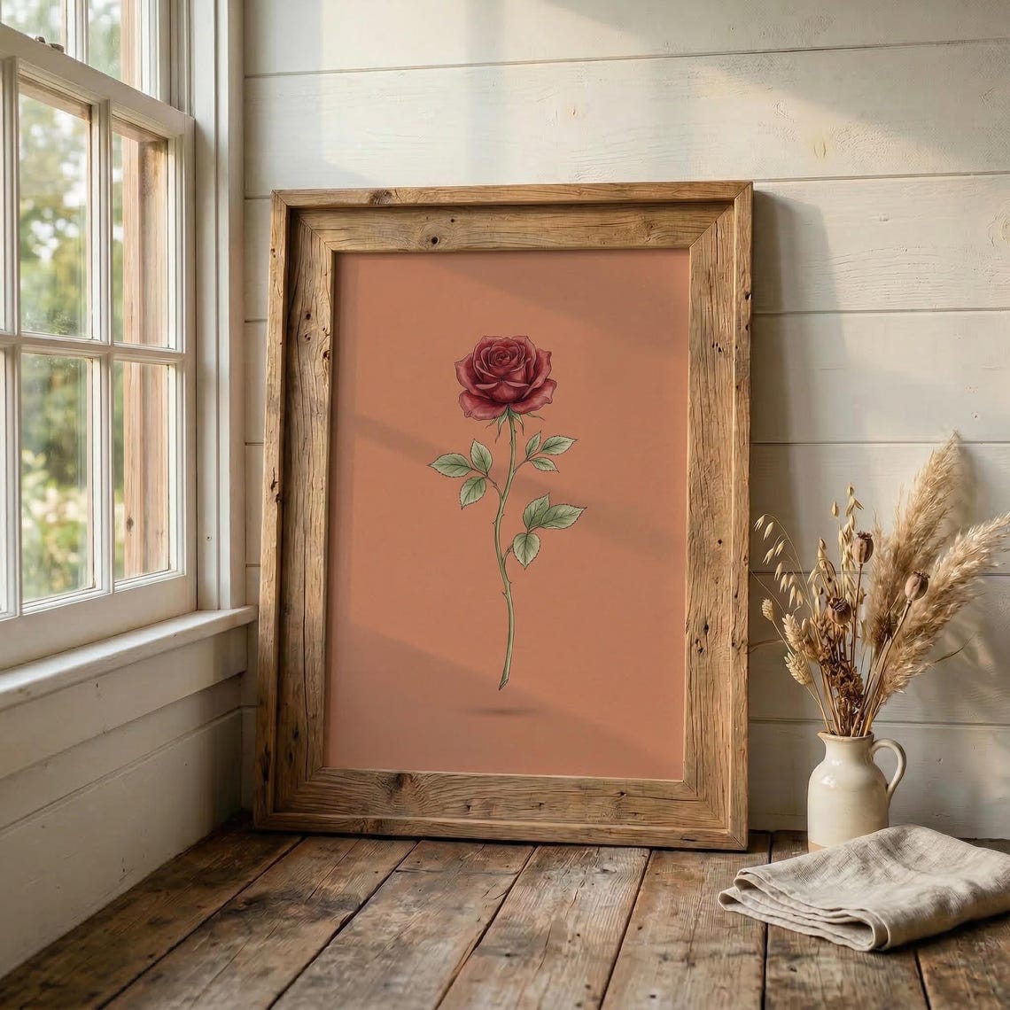 Minimalist Rose Botanical Print Terracotta Floral Wall Art Poster