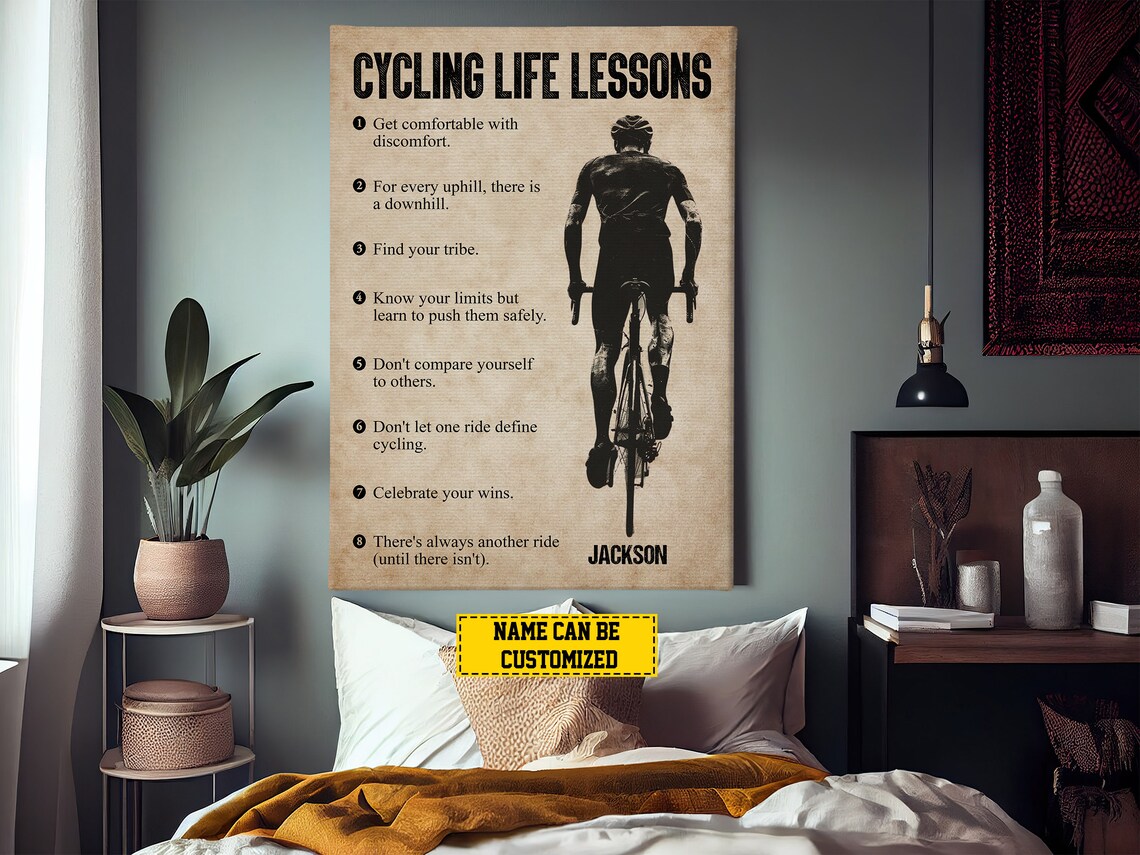 Cycling Life Lessons Personalized Vintage Style Cyclist Quote Poster - Image 2