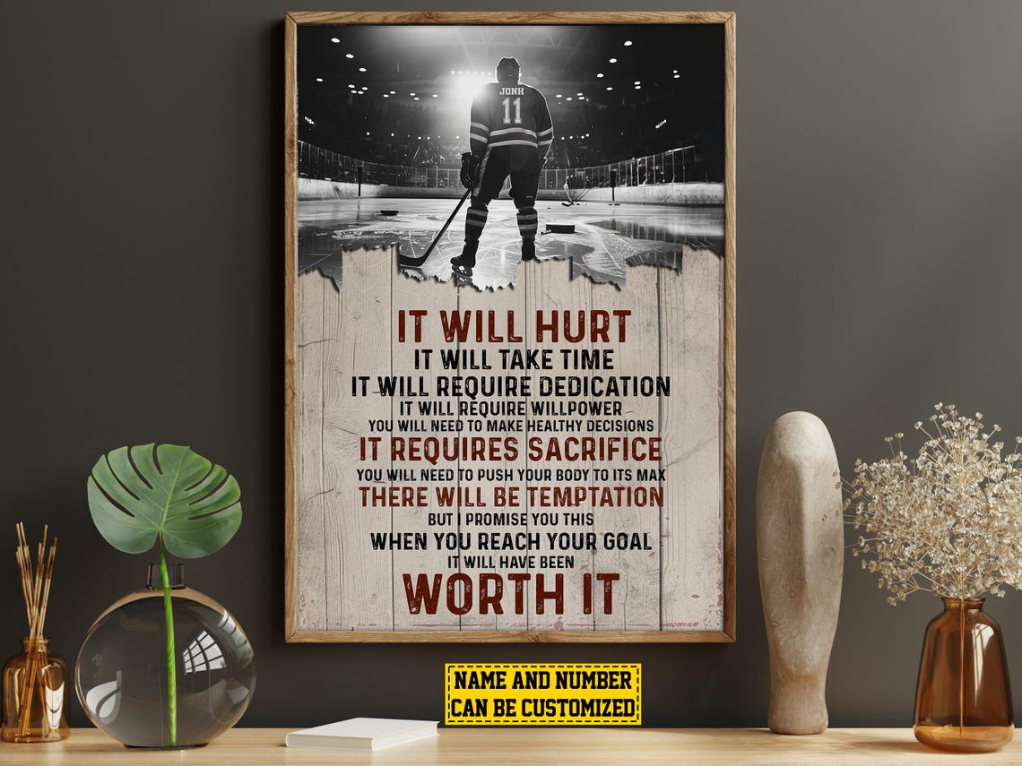 Personalized Hockey It Will Hurt Worth It Motivational Poster Gift - Image 3