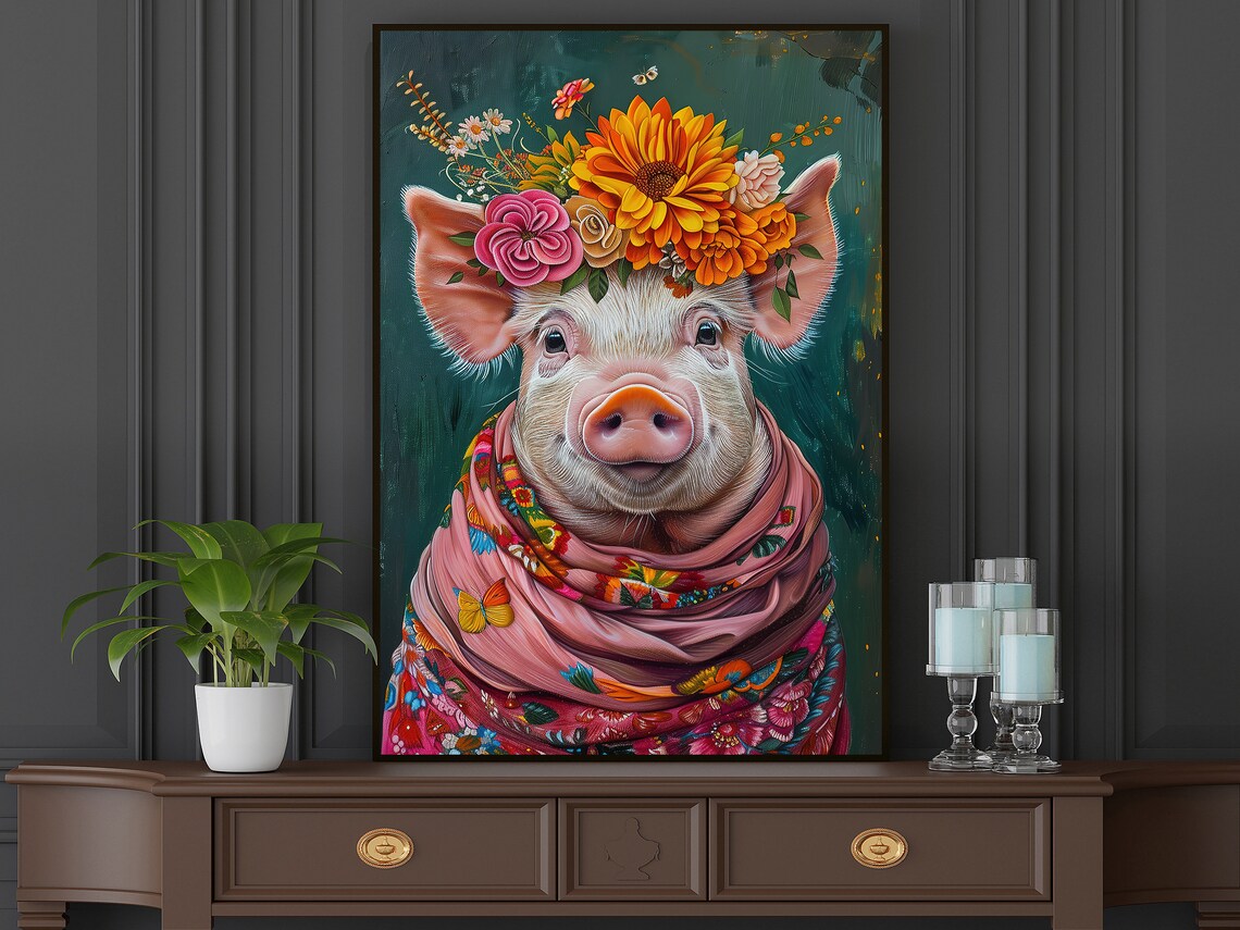 Vintage Floral Pig Lady Art Print, Farm Animal - Image 5